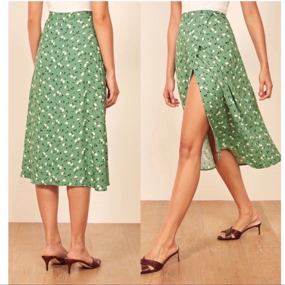 Reformation Green Floral Betty Wrap Midi Skirt size 0